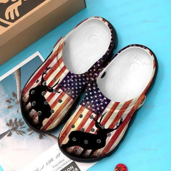 Deer American Flag Crocband Clog Unisex Fashion Style For Women, Men Crocs729, Personalized Crocs, Custom Crocband